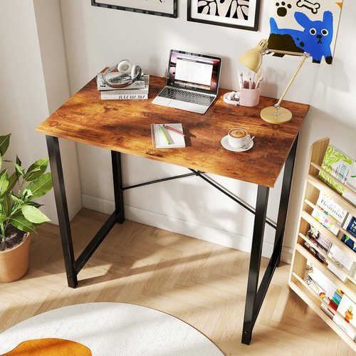 DUMOS 32-Inch Small Computer Desk - Modern Home Office Writing Table with X-Shaped Reinforcement | Rust Finish
