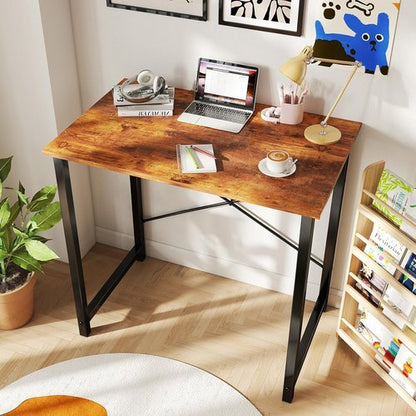 DUMOS 32-Inch Small Computer Desk - Modern Home Office Writing Table with X-Shaped Reinforcement | Rust Finish