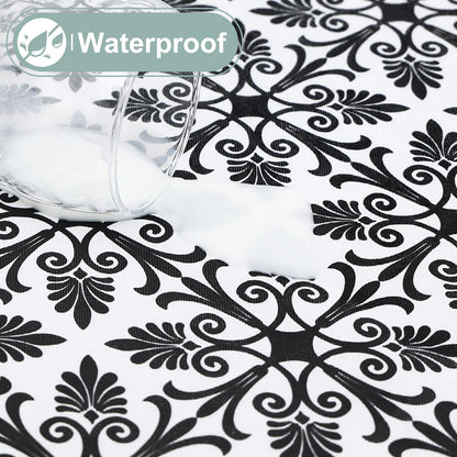 misaya Sqaure Vinyl Table Cloth, Elastic Fitted Flannel Backed Tablecloth, 100% Waterproof Plastic Table Cover Fits Folding Tables for Picnic, Camping, Outdoor (Black, 34" x 34")