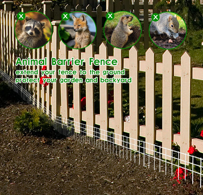 24x15-inch No Dig Animal Barrier Fence, 20 Pack White Dig Protective Fence with 2 inch Spike spacing, Dog/Rabbit/Groundhog Underground Defence, for Outdoor Garden Patio