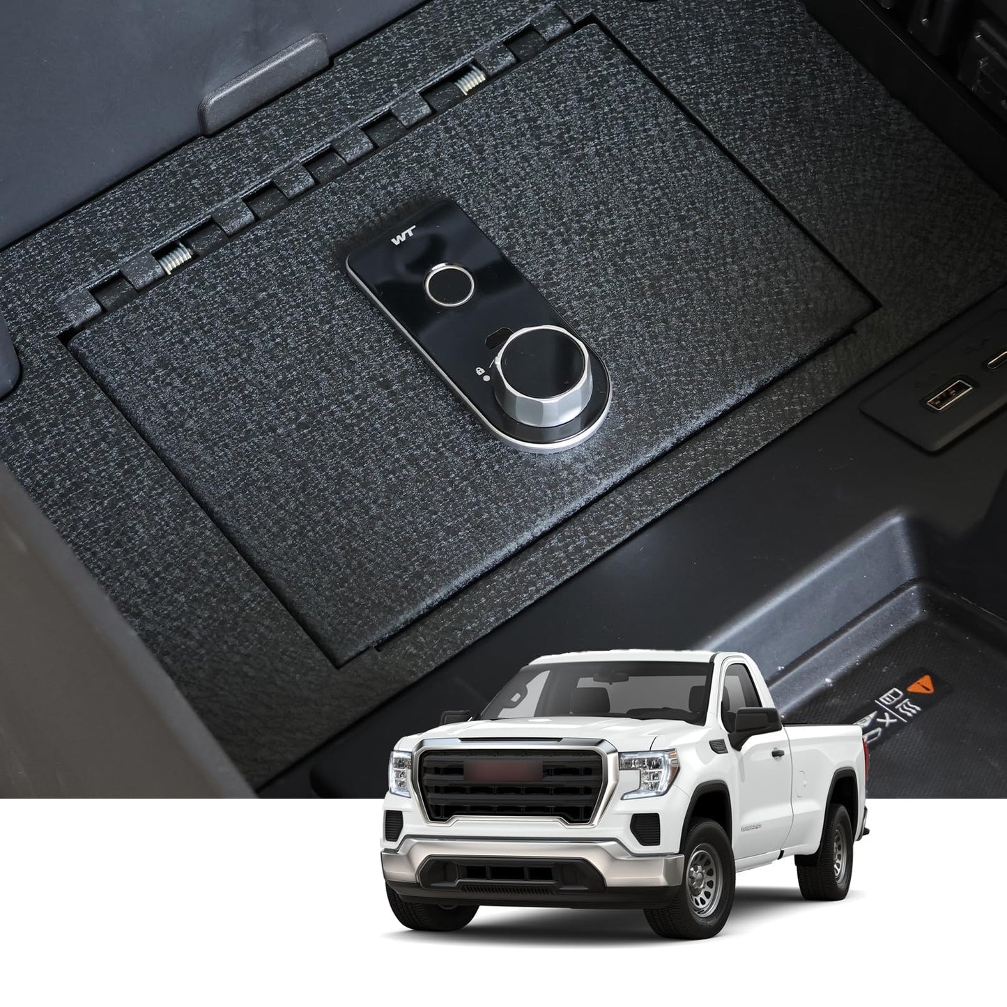 KEREN Center Console Gun Vault Safe Box Compatible with Chevy Silverado 1500/GMC Sierra 1500 2023-2025, GMC 2500 2023-2025, with Fingerprint Lock