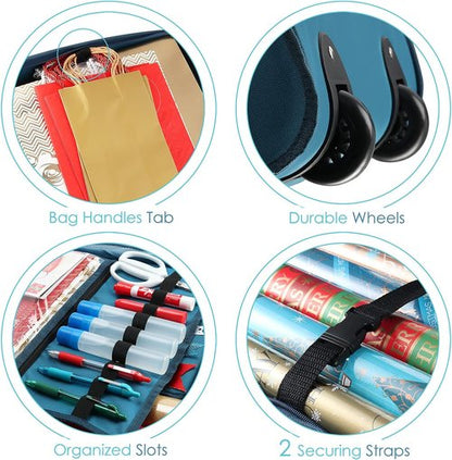 Hearth & Harbor Holiday Storage | Fade Resistant Wrapping Paper Containers with Wheels - Fits 30 Rolls (Pack of 2)