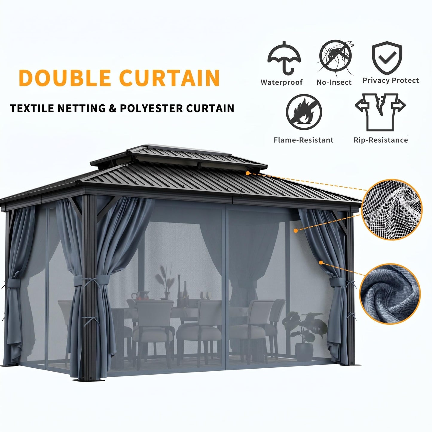 HOTEEL 10x12 Hardtop Gazebo on Clearance with Heavy Duty Galvanized Steel Double Metal roof,Aluminum Frame,Patio Hard Top Screened in Gazebo with Curtains,Outdoor Permanent Pavillon for Backyard,Gray