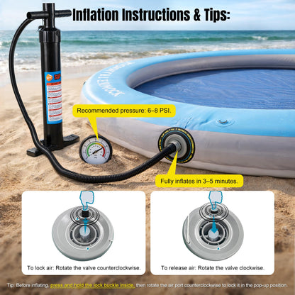 Round Floating Ring Inflatable Water Hammock 8FT & Floating Dock – Adult Air Platform & Island Raft Mat, Sunbathing, Swim Platform, Detachable Ladder & Carry Bag
