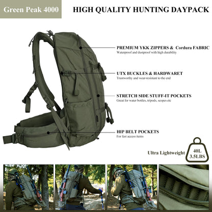 JOMAILIEEL Hunting Backpack for Men, 40L Waterproof Silent Pack with Rifle Holder and Bow Carry System, Rain Cover, Durable UTX Buckles and YKK Zippers