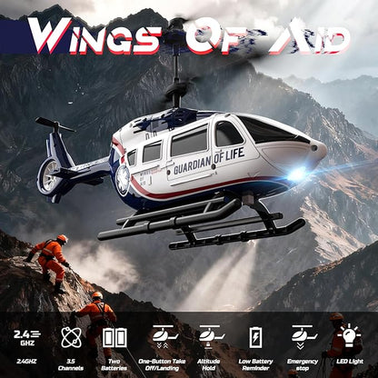 DEERC RC HelicopterRescue Remote Control Helicopter for Kids &amp AdultsToys Helicopter with Altitude Hold One Key take Off/Landing LED Light Low Battery Reminder Gift for Boys Ages 8-12
