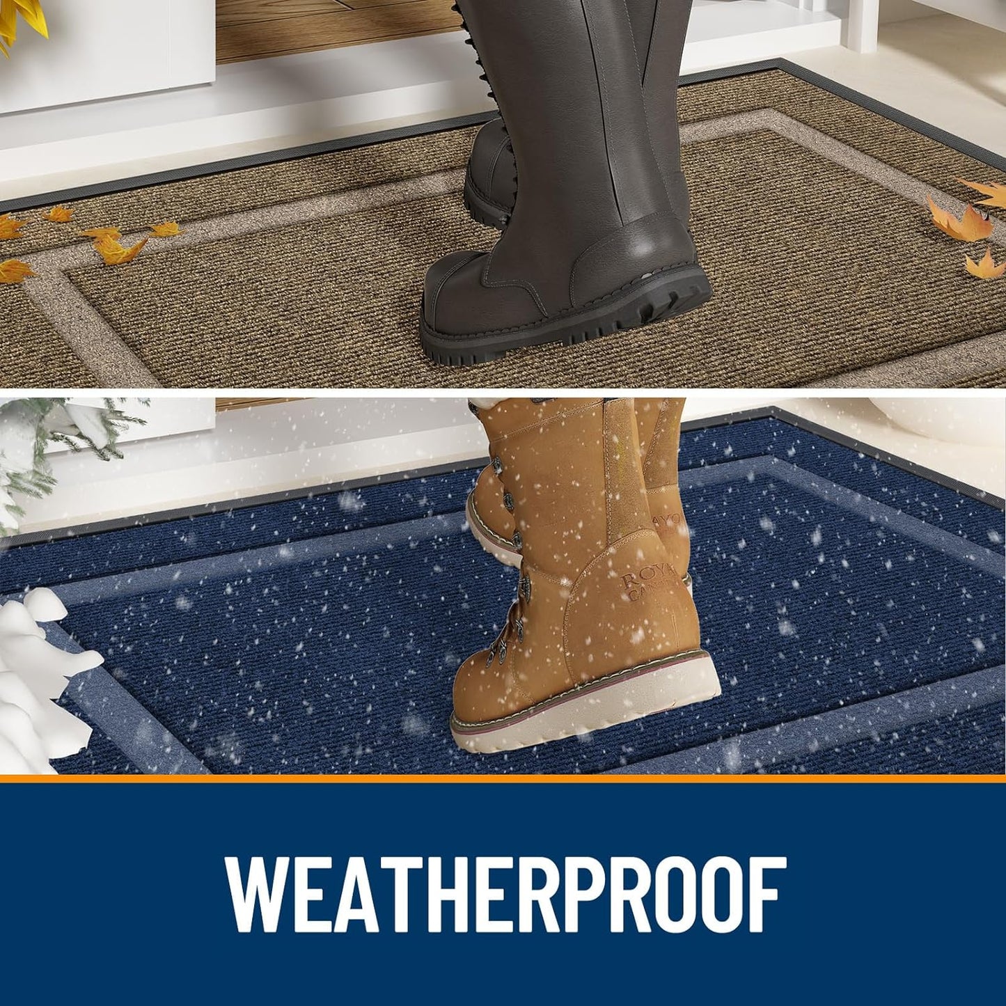 OLANLY Indoor Outdoor Front Door Mat - Waterproof All-Season Doormat, Easy Clean, 59x23, Grayish Green