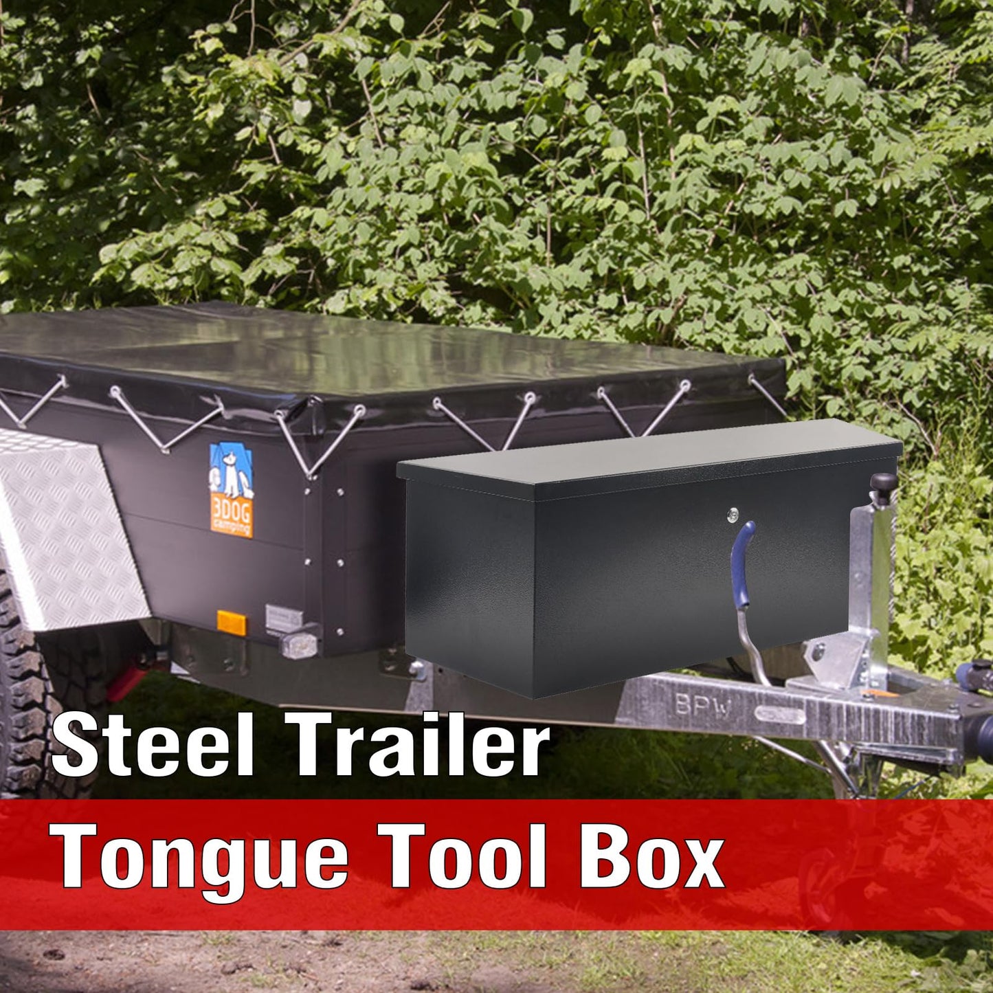 TBAPFS Black Steel Trailer Tongue Truck Box for Trucks Trailers RV ATV Pickup Trucks Flatbeds - 35 x 12.2 x 11.8 Inch