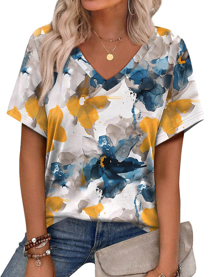 Alaroo Oversized Tshirts for Women Dressy Short Sleeve V Neck Summer Tops for Women 2025 Print 06 3XL