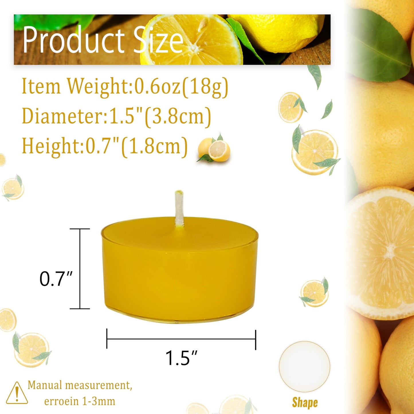 Tea Lights Yellow Tea Candles Set of 24 – Tealight Candles with Lemon Scent, Long Burning Handmade Tealights for Wedding Meditation Home Decor Gift