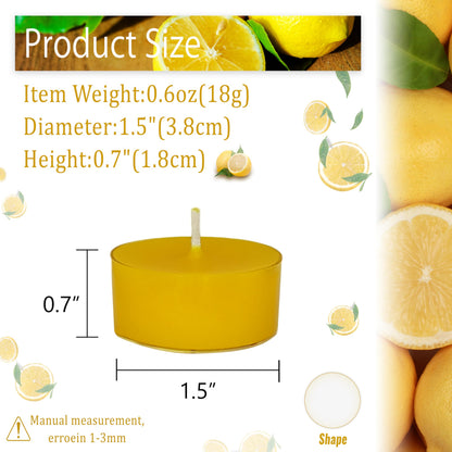 Tea Lights Yellow Tea Candles Set of 24 – Tealight Candles with Lemon Scent, Long Burning Handmade Tealights for Wedding Meditation Home Decor Gift