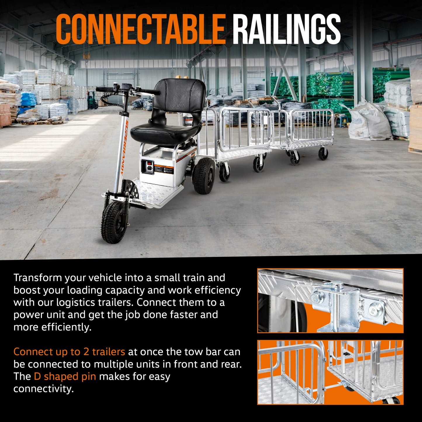SuperHandy Cargo Trailer Heavy-Duty, Utility Cart - 1200 lbs Capacity with Hitch, 8" Casters, Compatible with SuperHandy Electric Tugger Cart