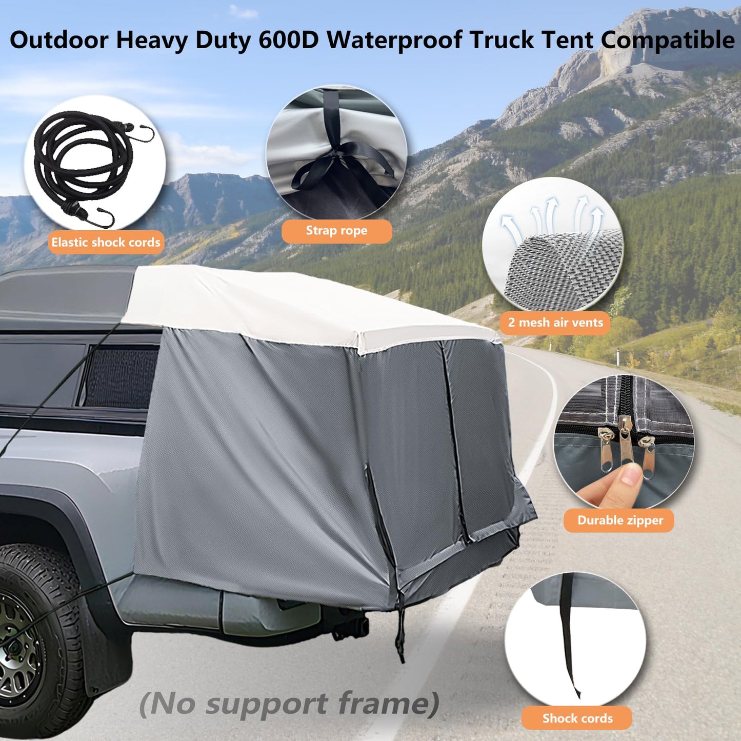 Full-Size Truck Bed Tent,Outdoor 600D Waterproof Truck Tent Compatible with Fits Ford F-150,Toyota Tundra,Chevy Silverado,Tacoma (2005+),Tailgates 58" (Designed for Full-Size Trucks with Caps)