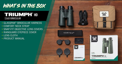 Vortex Triumph HD 12x50 Binoculars - HD Optical System, Fully Multi-Coated Lenses, Rubber Armor, Tripod Adaptable, Waterproof, Fogproof, Shockproof - Unlimited, Unconditional Warranty