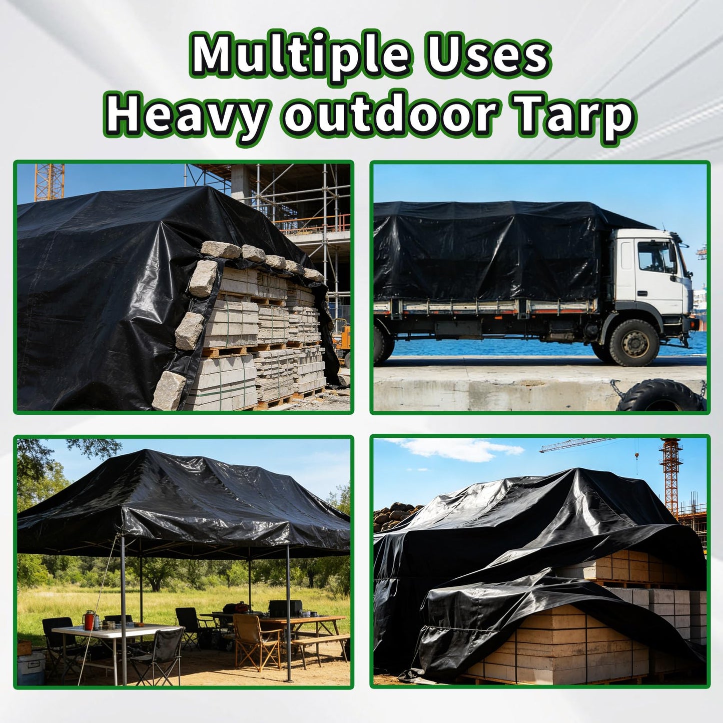 CAMPMAC Black Tarps Heavy Duty Waterproof 30x40, 12 Mil Thick, High Durability, Rip and Tear Resistant with Metal Grommets Every 20 Inches