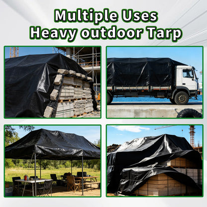 CAMPMAC Black Tarps Heavy Duty Waterproof 30x40, 12 Mil Thick, High Durability, Rip and Tear Resistant with Metal Grommets Every 20 Inches
