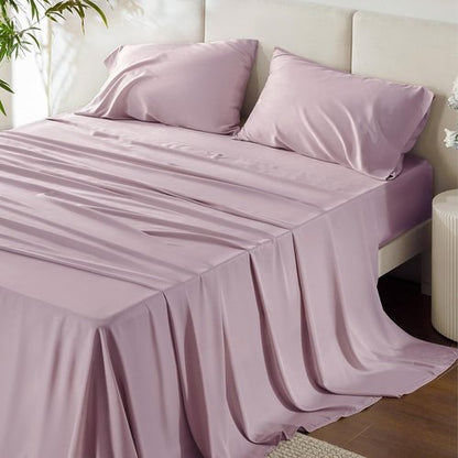 Bedsure Cooling Bed Sheets - Breathable Rayon from Bamboo | Full Size, Deep Pocket Up to 16 Inches, Lavender
