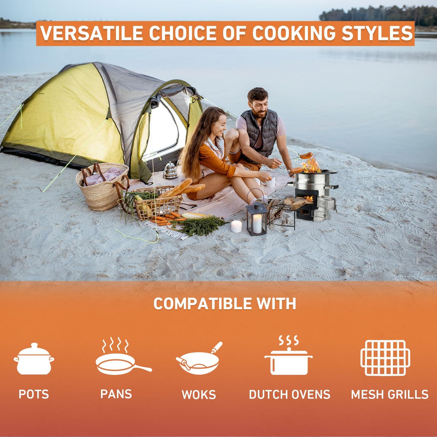 Skyflame Camping Rocket Stove, Stainless Steel Wood Burning Stove Portable Camping Gear for Outdoor Backpacking Emergency RV Survival