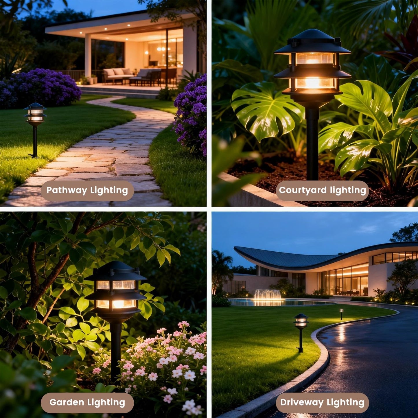 MULANDI 6 Pack Pathway Lights Outdoor, Metal IP54 Waterproof Bright Integrated LED Landscape Light for Walkway Garden Yard Patio Decoration, 3000K Warm White, Black, ETL, UL