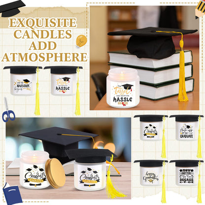 Conelist 48Pcs Graduation Scented Candles Gifts Set for Her Him Include 24 Pcs 7oz Jar Soy Wax Candles and 24 Pcs Mini Graduation Cap for Masters Degree College High School Graduate Gifts