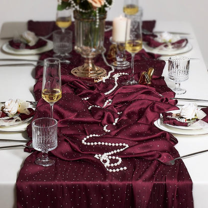 Leetaltree Dazzle Table Runner with Hot-fix Rhinestones-Luxury Scarf Table Runner 120 Inch 10FT -Elegant Gift Set with Card for Wedding,Christmas, Baby Shower,Holiday & Home Decor (Burgundy, 1 Pack)