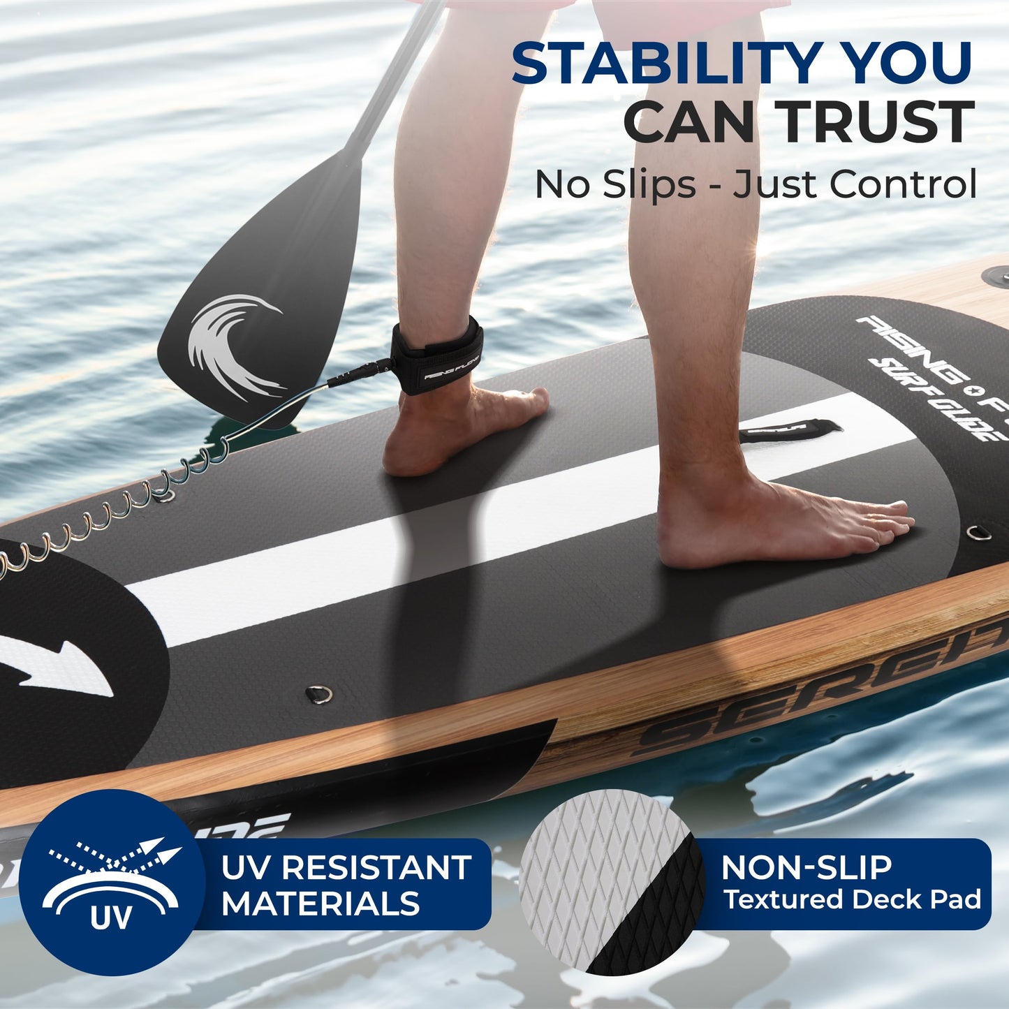 SereneLife 10’6” Inflatable Stand Up Paddle Board with Premium SUP Accessories - 32” Wide Stable Design with Non-Slip EVA Deck Pad, for Youth and Adults, 350 lbs. Capacity