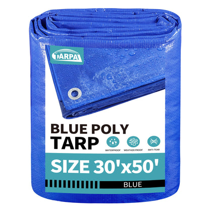 TARPAL 30x50 feet Blue tarp, 8mil Medium Duty tarps Waterproof, Tear Resistant with Metal Grommets, Suitable for Outdoor Tent Emergency rain Cover,Floor tarp,and Other uses.