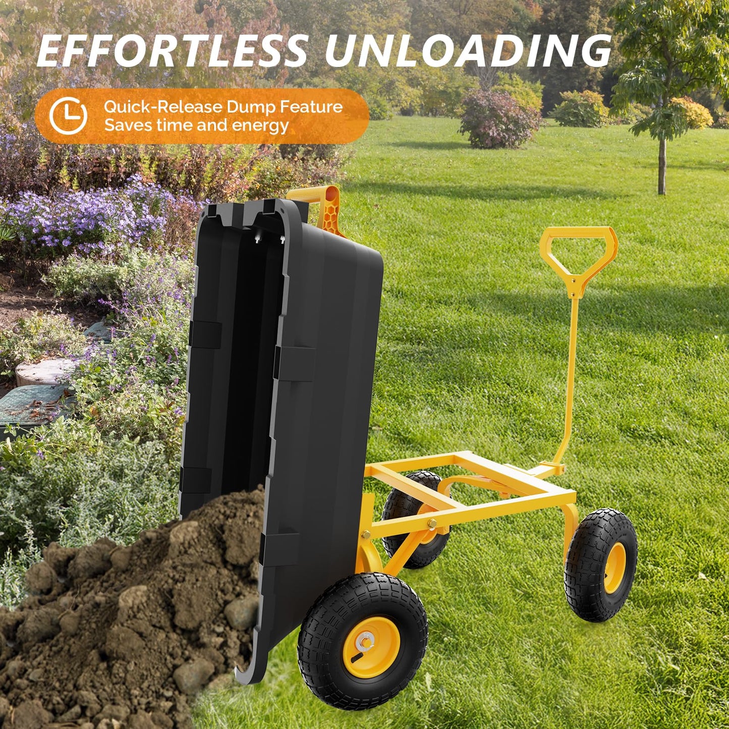 VINGLI Heavy Duty Dump Cart Wagon, 800LBS Quick-Release Dump Poly Wheelbarrow, 10in All-Terrain Pneumatic Tires Garden Wagon for Garden, Yard, Beach