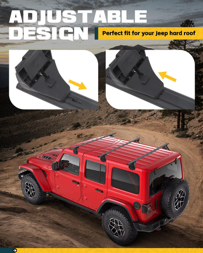 Trumgeta 330lbs Heavy Duty Roof Racks 3PCS Fit for Jeep Wrangler JK JL Gladiator JT 2007-2026 Hard Top 2 & 4 Door W/Anti-Theft Lock Cross Bars for Tent Travel Bike Kayak Snowboard