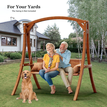 VINGLI 6.7FT Porch Swing Frame, 1000LBS Heavy Duty A-Frame Wooden Porch Swing Stand with Curved Arc Top for 5FT Porch Swing, Large Swing Hanger for Garden, Patio, Backyard & Indoor, Brown