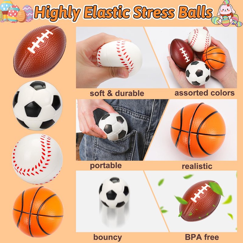 16 PCS Stress Balls Party Favor for Kids 8-12 Goodie Bag Stuffers Squeeze Toys Classroom Prizes for Kids Pinata Stuffers Boys Birthday End of Year Gifts Sport Party Foam Bouncy Balls Bulk Small Toys