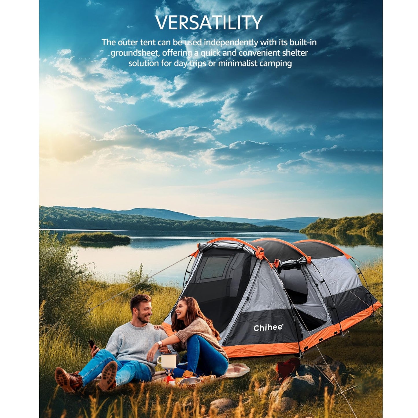 Chihee Camping Tents Tunnel Tent 4 Person Family Tents with 2 Doors Extra Weatherproof Outdoor Shelter 4 Seasons Tents with Double Waterproof Groundsheets Screened Room Porch Carry Bag for Travelling