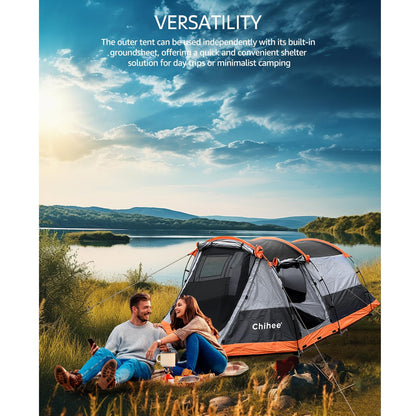 Chihee Camping Tents Tunnel Tent 4 Person Family Tents with 2 Doors Extra Weatherproof Outdoor Shelter 4 Seasons Tents with Double Waterproof Groundsheets Screened Room Porch Carry Bag for Travelling