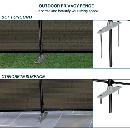 Bynbbur 5'x24' Outdoor Privacy Screen Freestanding with Iron Poles and Stakes, Temporary Dog Fencing, Backyard Divider, Metal Garden Fence for Pool Patio Barrier Border, Brown