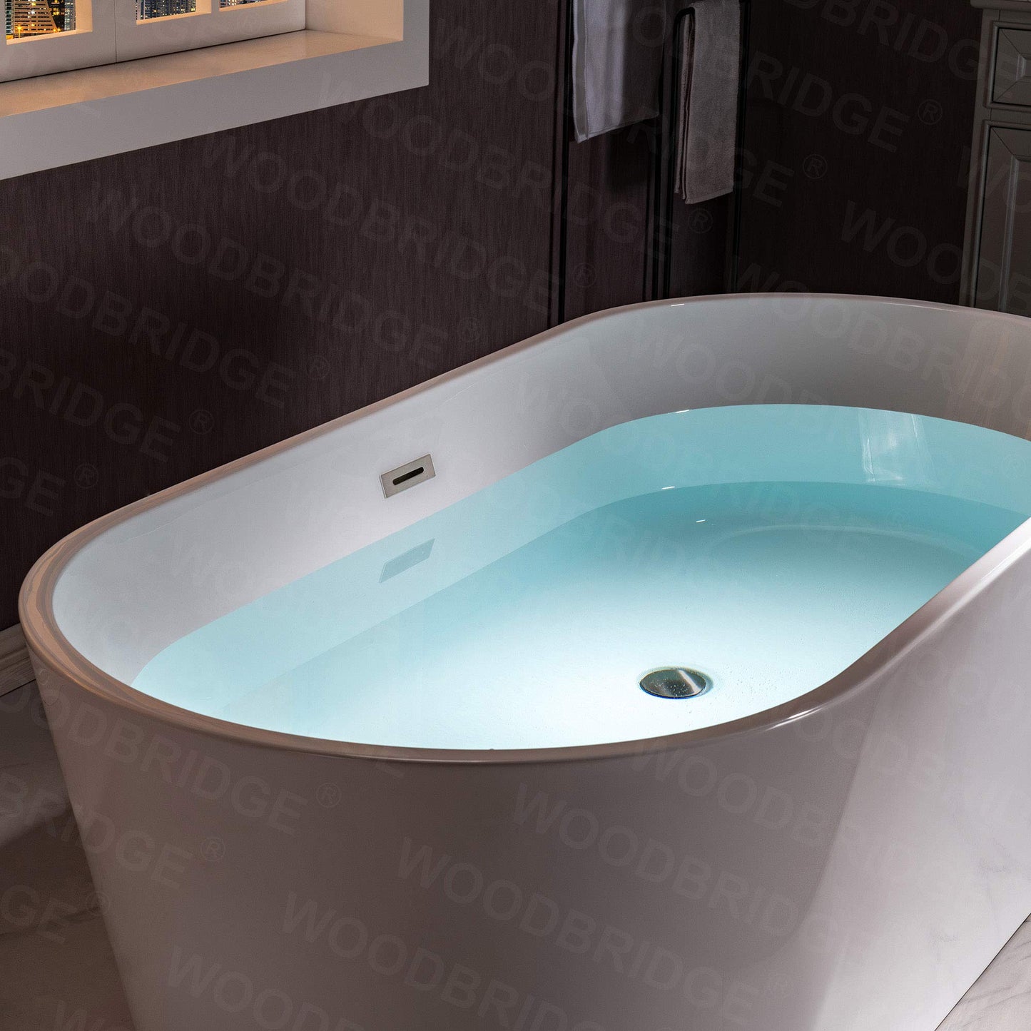 WOODBRIDGE 54"Freestanding White Acylic Soaking Bathtub with Chrome Drain and Overflow,BTA1702-C-Drain&O