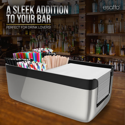 Esatto Professional Bar Products Premium Bar Caddy (Chrome), Used to Easily Organize Bar Items and Workspace, With Additional 12 Pourers For Precision Pouring and 12 Pourer Covers