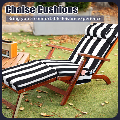 Wenqik 2 Pcs Outdoor Chaise Lounge Cushion with Pillow and Side Pocket Waterproof Lounge Chair Cushions with Pocket on Back 72 x 21 x 4 Inch Patio Replacement Pad for Pool Furniture(Black and White)