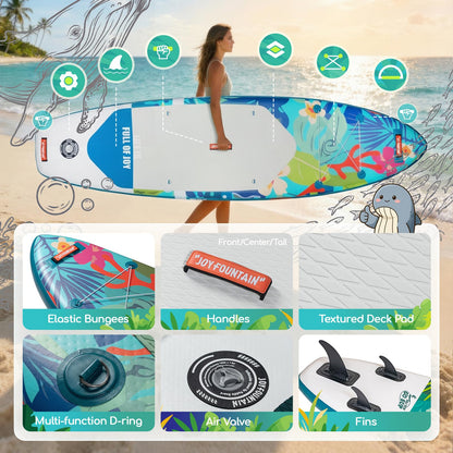 FOJ JOYFOUNTAIN 10'/11' Inflatable Stand Up Paddle Board with Premium SUP Paddleboard Accessories, Wide Stable Anti-Slip EVA Deck,Paddle Boards for Adults & Youth of All Skill Levels (11' Whale)