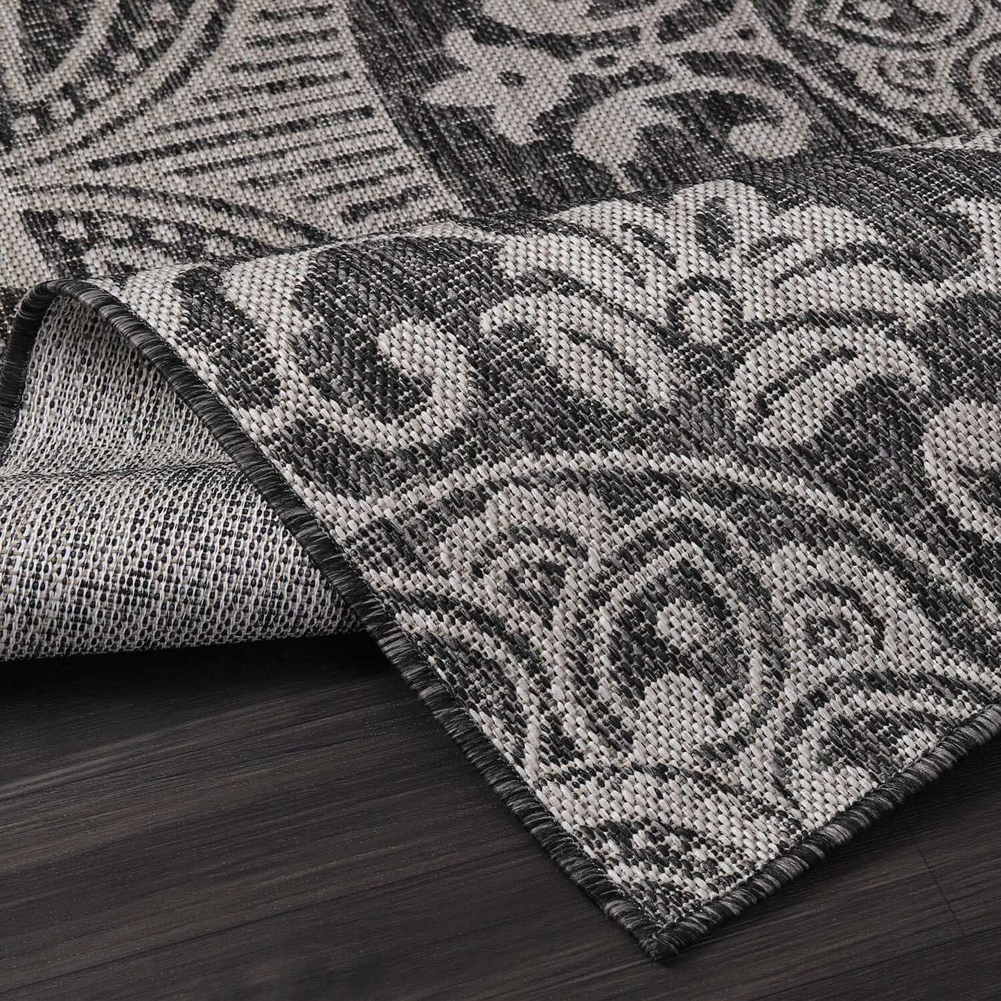 Luul Home Medallion Outdoor Rug 9x12 Washable Outside Carpet for Indoor Patio Porch Waterproof Easy Cleaning Non Shedding Area Rugs Dark Gray 9 x 12