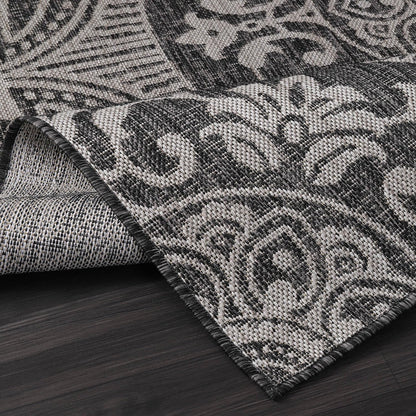 Luul Home Medallion Outdoor Rug 9x12 Washable Outside Carpet for Indoor Patio Porch Waterproof Easy Cleaning Non Shedding Area Rugs Dark Gray 9 x 12