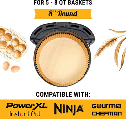 Baker's Signature Air Fryer Liners - 125 Pcs Round Disposable Non-Stick Paper | 8 Inch for 5-8 Qt Baskets