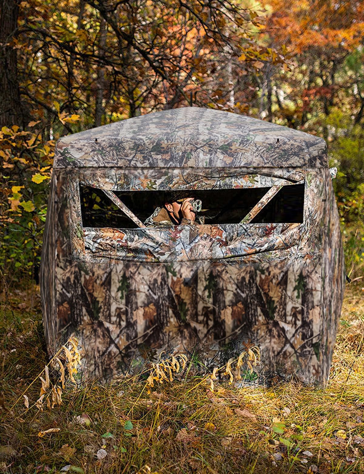 270° Camouflage Hunting Blind Portable Pop-Up Tent with Shoot-Through Mesh, Waterproof Ground Blind for Deer Hunting, 2-3 & 3-4 Person Capacity & Carry Bag (3-4 Person)