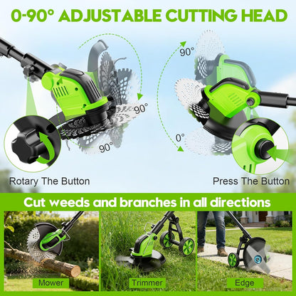 Skiennix 20000 RPM Electric Weed Wacker - Cordless 12" Brushless Grass Trimmer with 4-in-1 Functionality & 2 Batteries