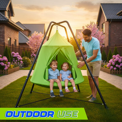 LaRandom X-Shaped Swing Stand Frame with Tent Sensory Swing for Kids Adults Indoor Outdoor Use 330 Lbs Capacity Detachable Heavy Duty Hanging Chair Hammock Nest Pod with Stand for Mutiple Kids(Green)