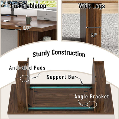 FOLUBAN 70 Inch Executive Desk, Large Computer Desk for Home Office, Long Study Writing Gaming Table for 2 Person, Modern Wood Conference Table Workstation, Rustic Walnut