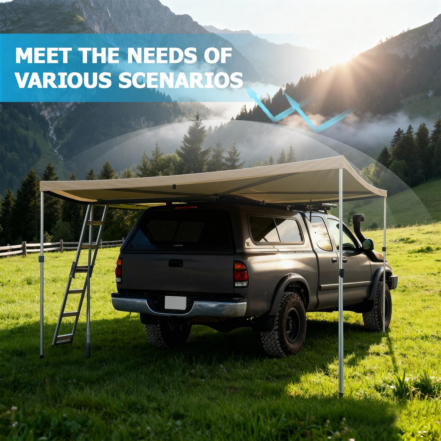 Canchiing 270 Degree Awning for SUV Truck RV, Heavy Duty Waterproof Car Awning with UPF 50+ Sun Protection, Easy Setup Overland Driver Side, 65 Sq Ft Coverage for Camping Outdoor