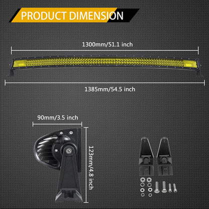 Willpower 52 inch 675W Curved Triple Row 7D Led Light Bar Flood Spot Driving Lights Off Road Lights with Wiring Harness for Pickup Truck Jeep ATV UTV Wrangler SUV Dodge Ram 4x4,3000K 12-24V