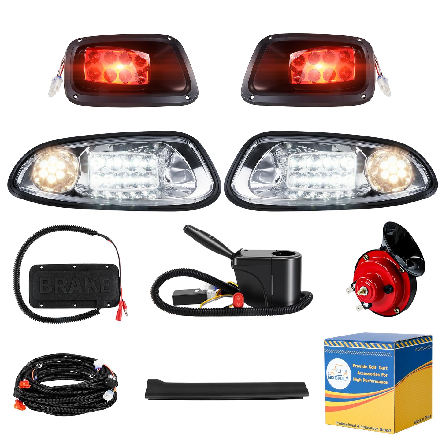 Mixopoly Golf Cart Light Kit for EZGO RXV Gas & Electric 2008-2015, 12V Street Legal Full Headlight Tail Light Kit with Turn Signal Switch, Horn Button, Hazard Flasher and Brake Pad