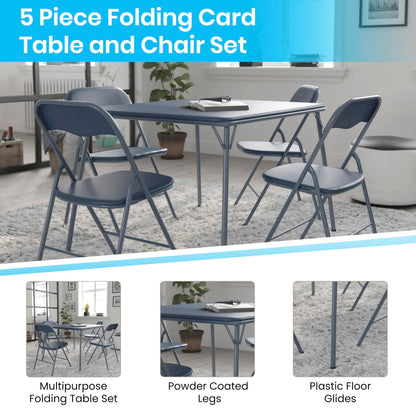 Flash Furniture Madison 5-Piece Folding Card Table and Chairs Set, Portable Event Table and Chairs Set for Indoor and Outdoor Gatherings, Navy
