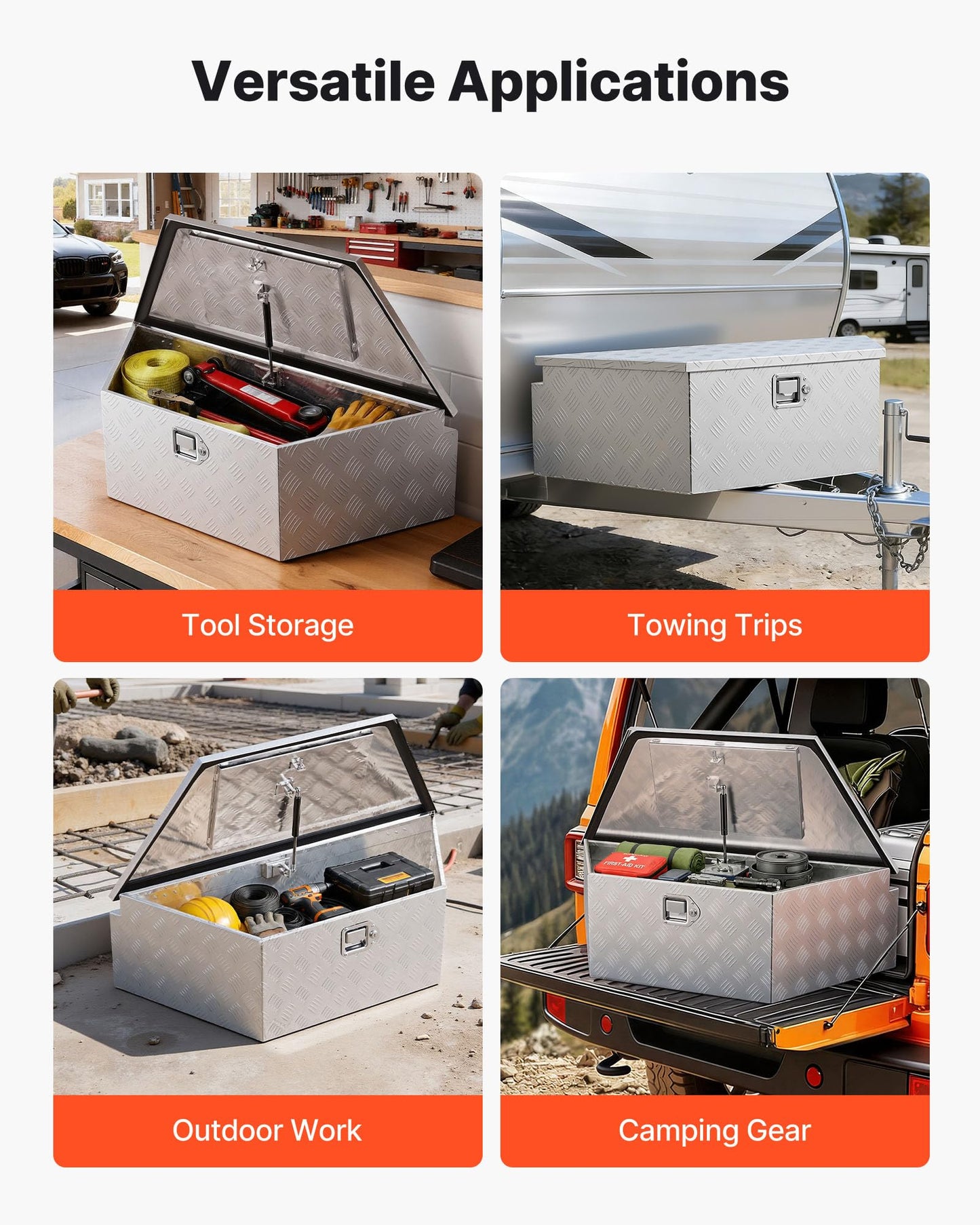 VEVOR Trailer Tongue Box, Heavy Duty Trailer Tongue Tool Box Storage Organizer with Lock & Keys, Utility Tool Chest for Pickup Truck Bed, RV, SUV, Off-Road Vehicle, Aluminum, 39" x 16.5" x 12", Silver